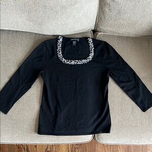 Cable & gauge Black Top with Embellished Neckline